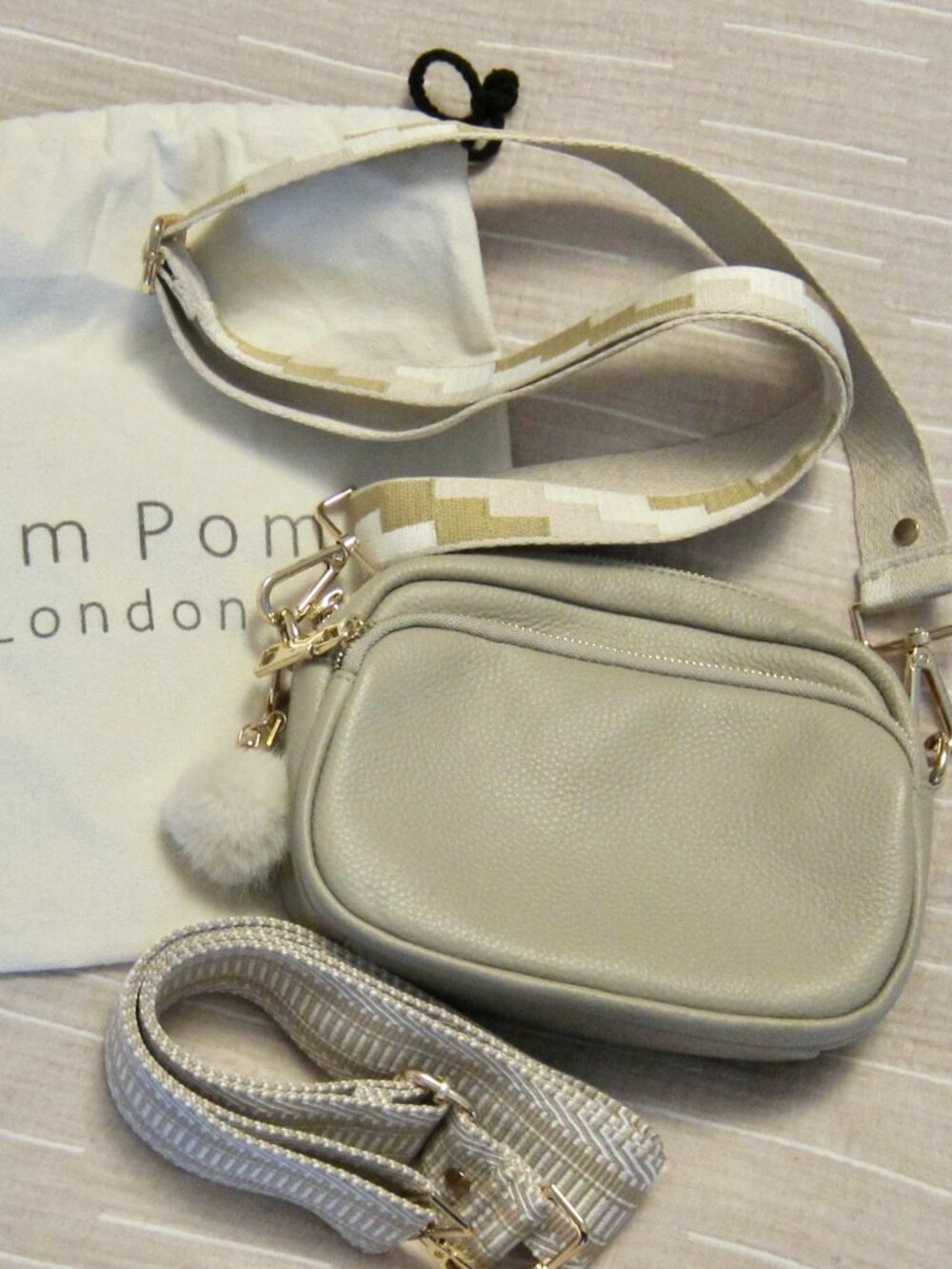 Pom Pom London Gray Crossbody Bag - Neutral Pebble Leather - Picture 12 of 12